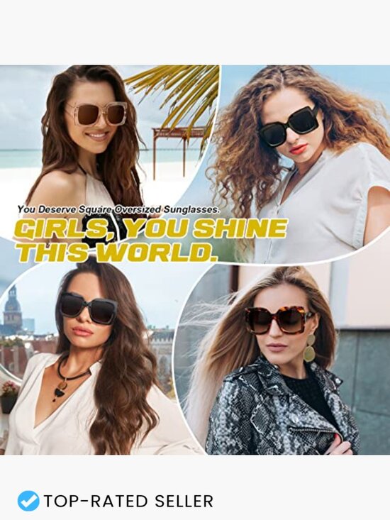 Oversized Square Frame Sunglasses Retro Vintage Trendy Shades UV400 Protection main image 7
